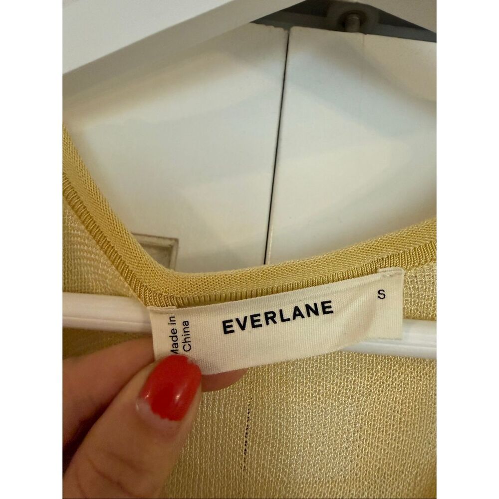 Everlane the knit yellow gingham pleated midi dress small - Picture 4 of 11